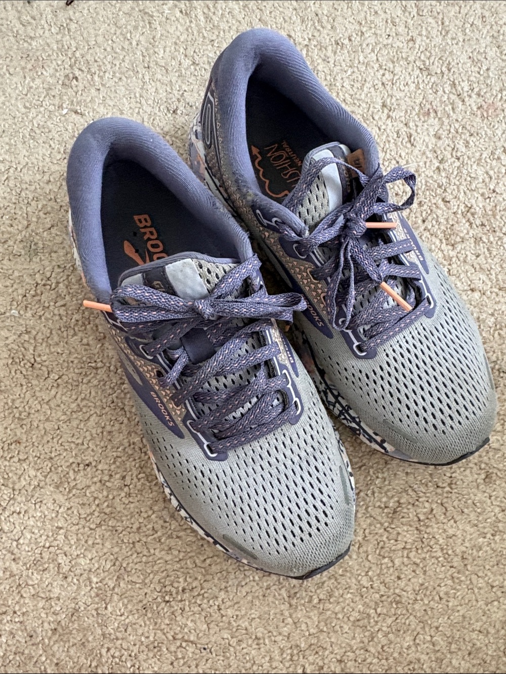 Brooks Ghost 14 Women's Running Shoes in Gray and Purple with Peach Accents